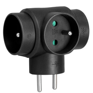 Rozgałęźnik sieciowy 3 gniazda z uziemieniem (T) czarny VA0276B VAYOX