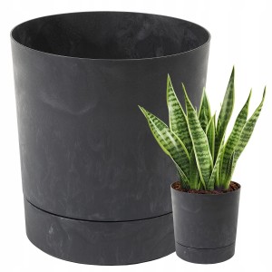 Doniczka z podstawką AURA recycled 380 - czarny beton LA129-71 Lamela