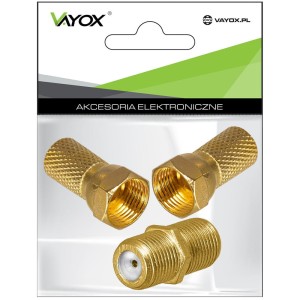 Zestaw do łączenia kabli SAT 2x wtyk F gold + 1x beczka F gold Vayox PAK.