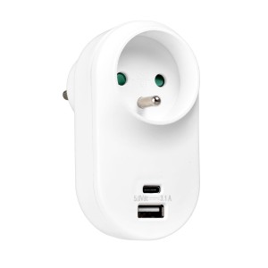 Rozgałęźnik sieciowy 1 gniazdo 2P+0 French + USB-A 2.4A + USB-C 3.0A VA0360 VAYOX