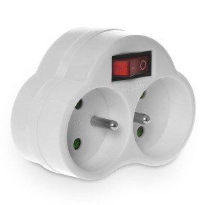 Rozgałęźnik podwójny z wyłącznikiem i uziemieniem R-270WS biały VAYOX