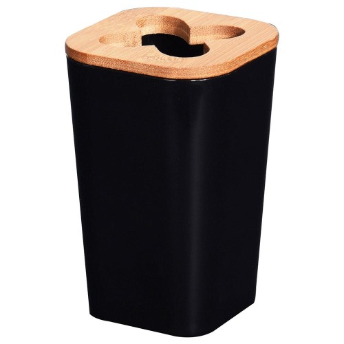 Kubek łazienkowy na szczoteczki z podstawą bambusową 7,2x7,2x12cm czarny Deco4Home.jpg
